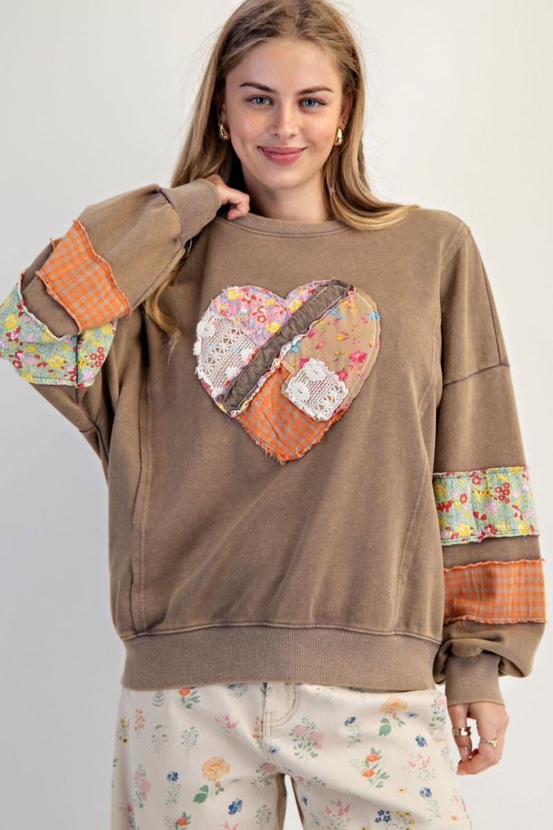 Heart Patch Washed Terry Pullover – Easel Oversized Cozy Sweatshirt