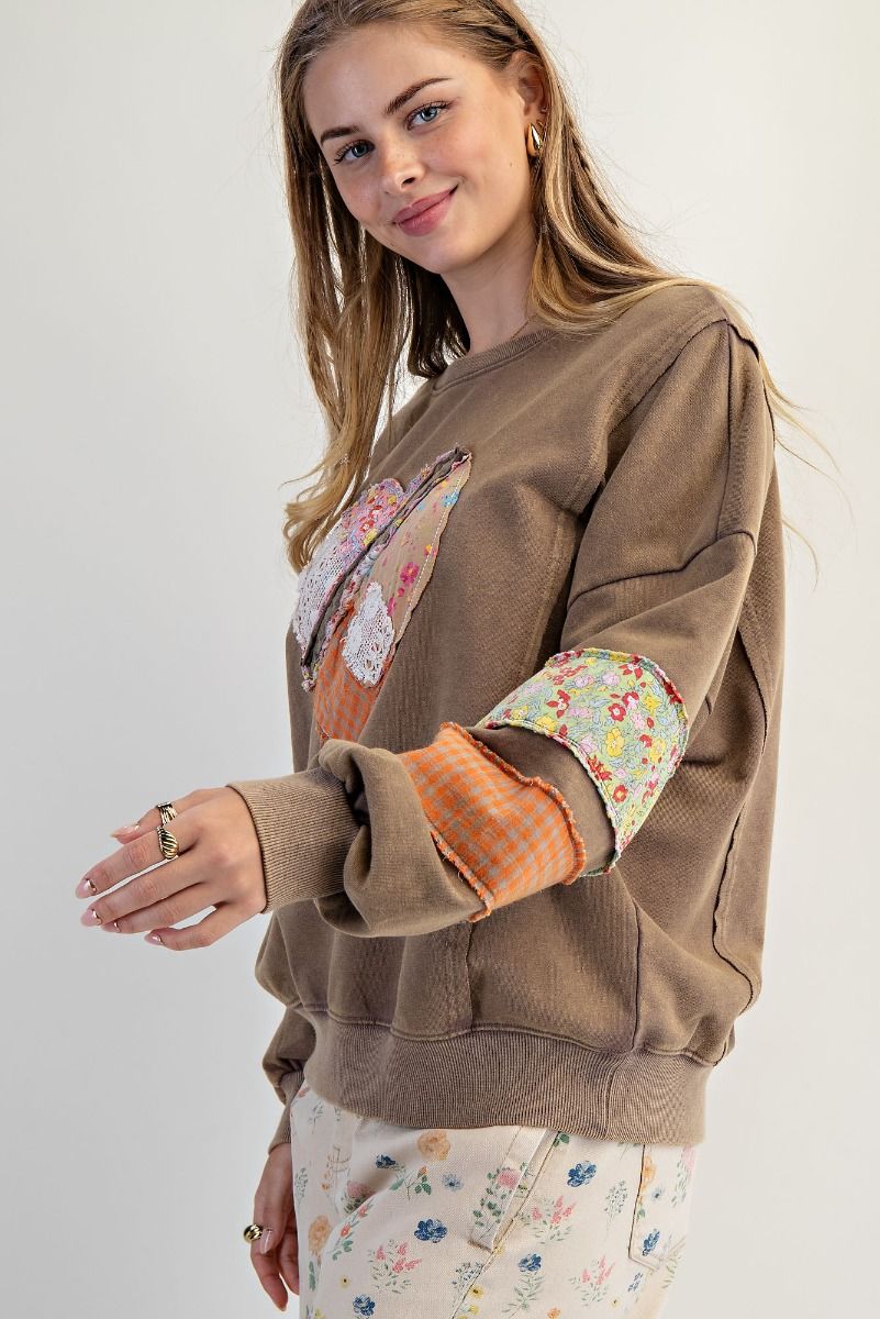 Heart Patch Washed Terry Pullover – Easel Oversized Cozy Sweatshirt