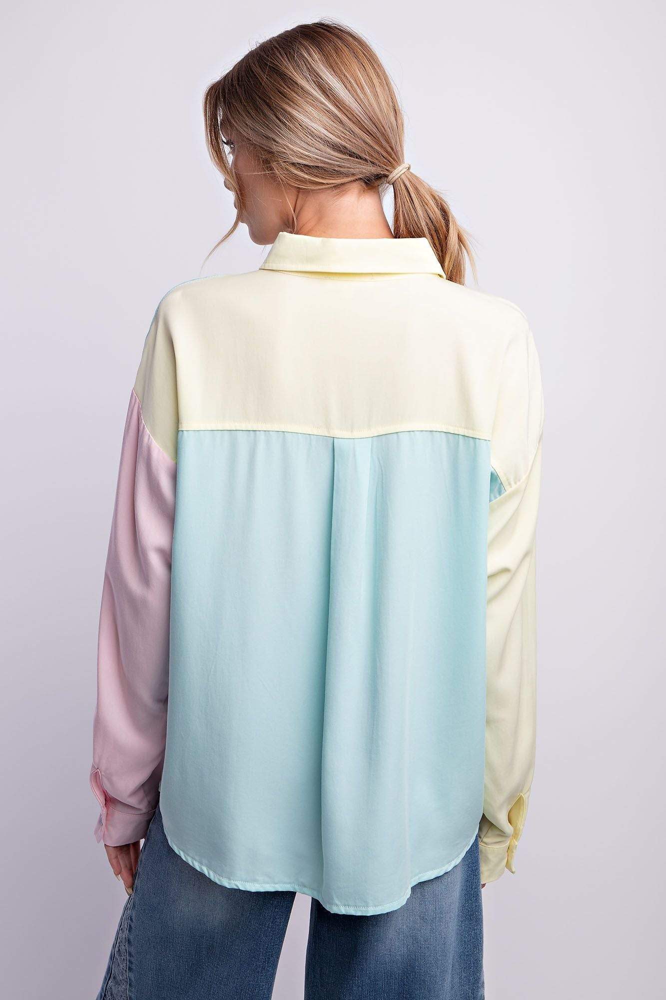 Color Block Button Up by Easel | Relaxed Mixed-Color Button-Down Shirt
