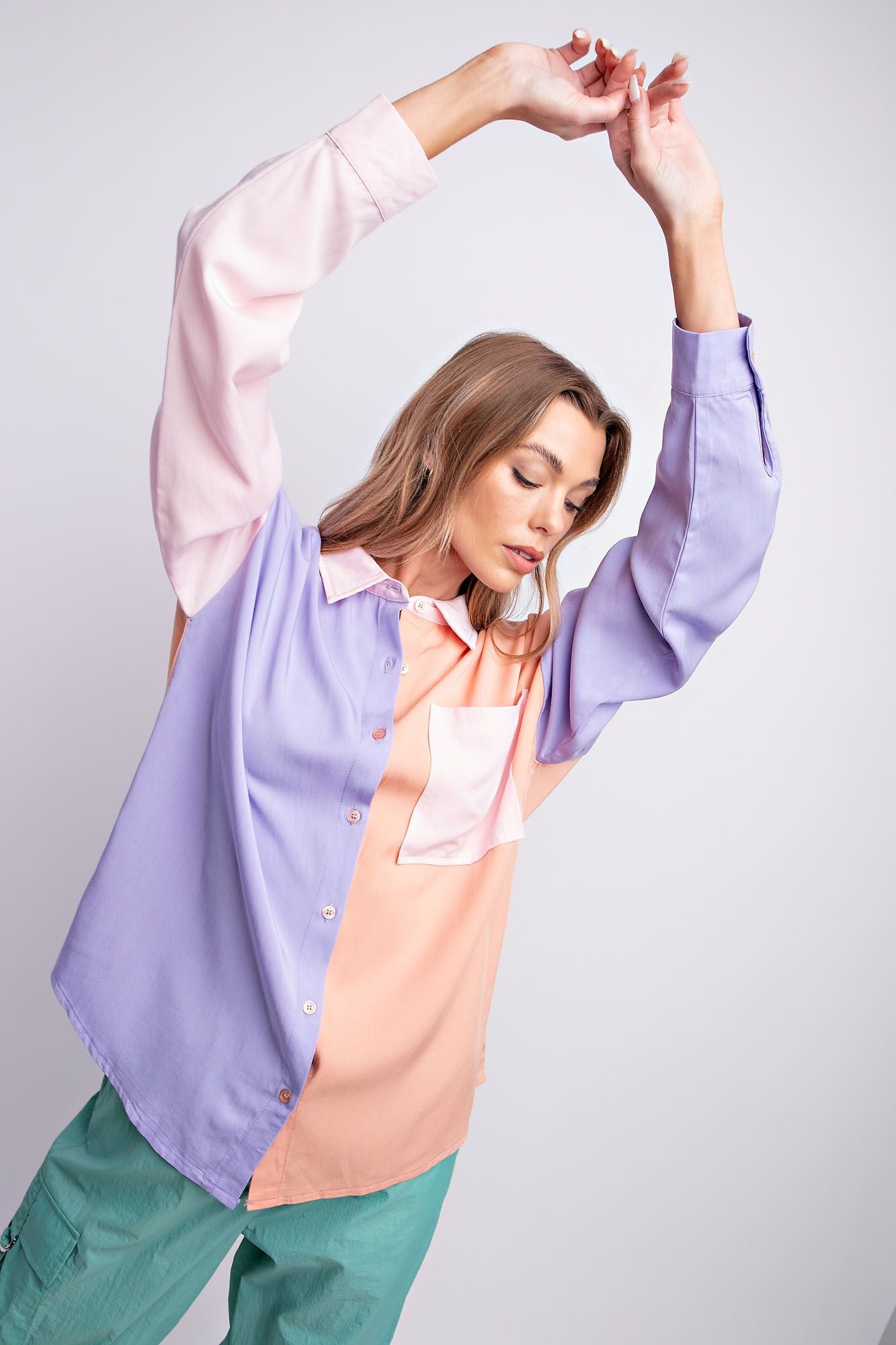 Color Block Button Up by Easel | Relaxed Mixed-Color Button-Down Shirt