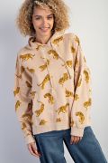 Easel Tiger Print Washed Terry Hoodie Pullover – Relaxed Mineral Wash