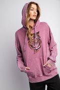 Easel Washed Terry Tiger Pullover Hoodie – Mineral-Wash Relaxed Tiger Print