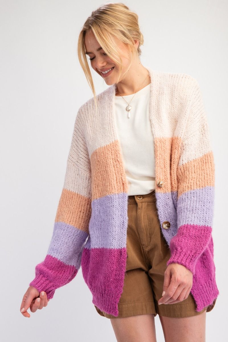 COLOR BLOCK KNIT SWEATER CARDIGAN by EASEL