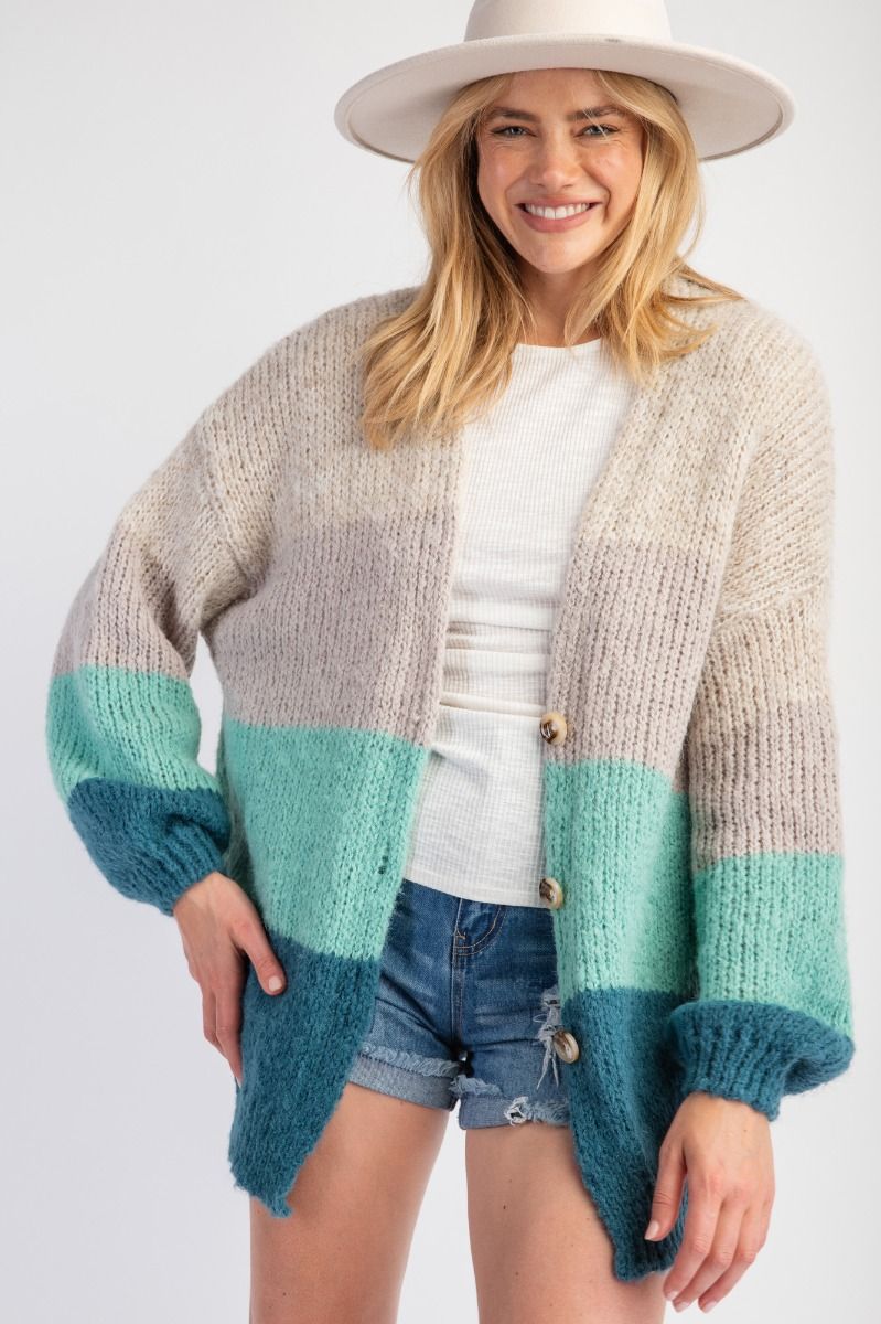 COLOR BLOCK KNIT SWEATER CARDIGAN by EASEL