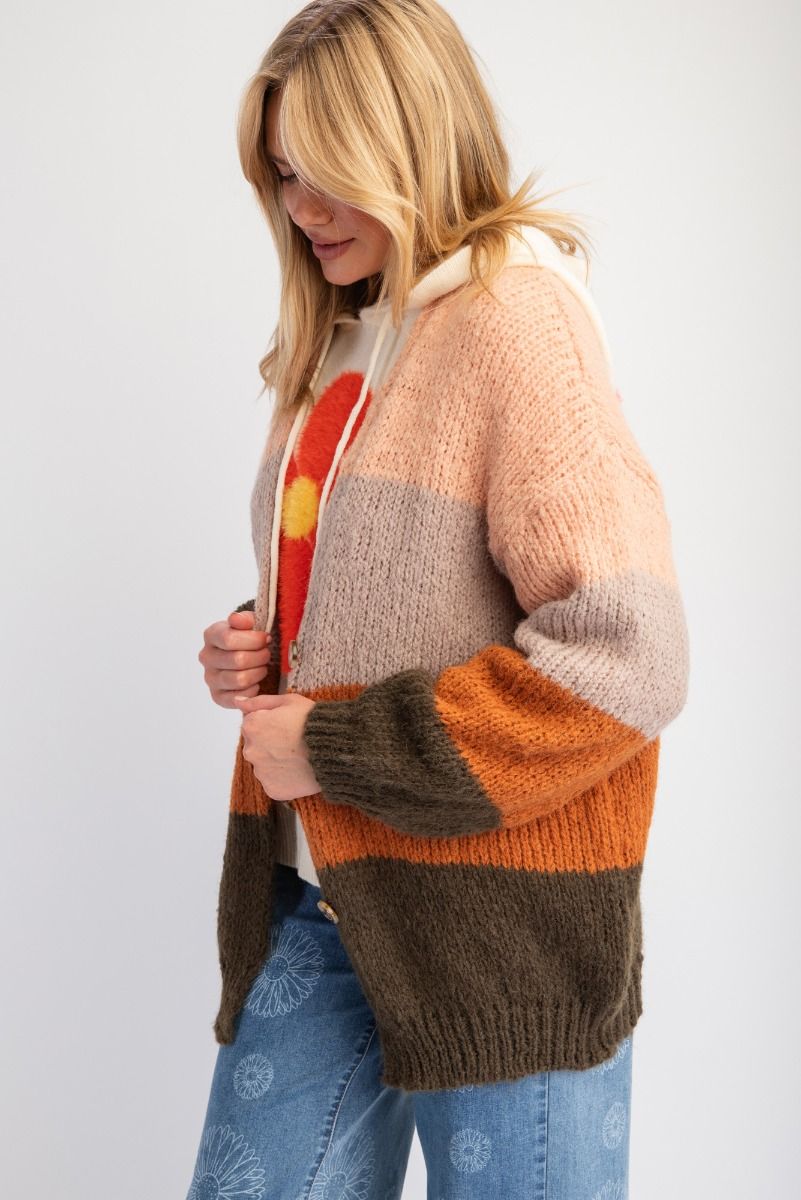 COLOR BLOCK KNIT SWEATER CARDIGAN by EASEL