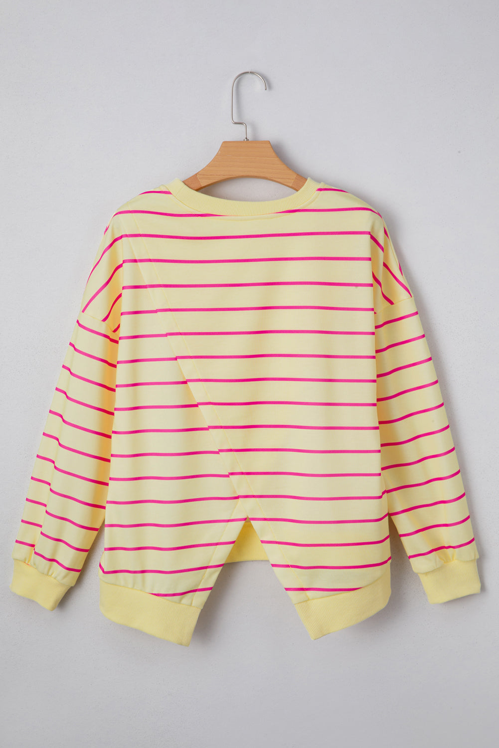 Striped Round Neck Sweatshirt with Overlap Back – Yellow & Pink Stripes