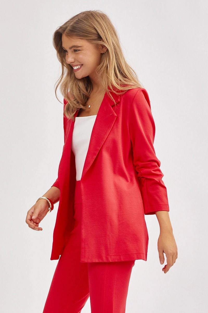 “Dear Scarlett Magic Ponte Blazer with ¾ ruched sleeves”
“Stretch blazer open front in soft double-knit”
“Tailored yet cozy blazer – Dear Scarlett Magic Blazer”