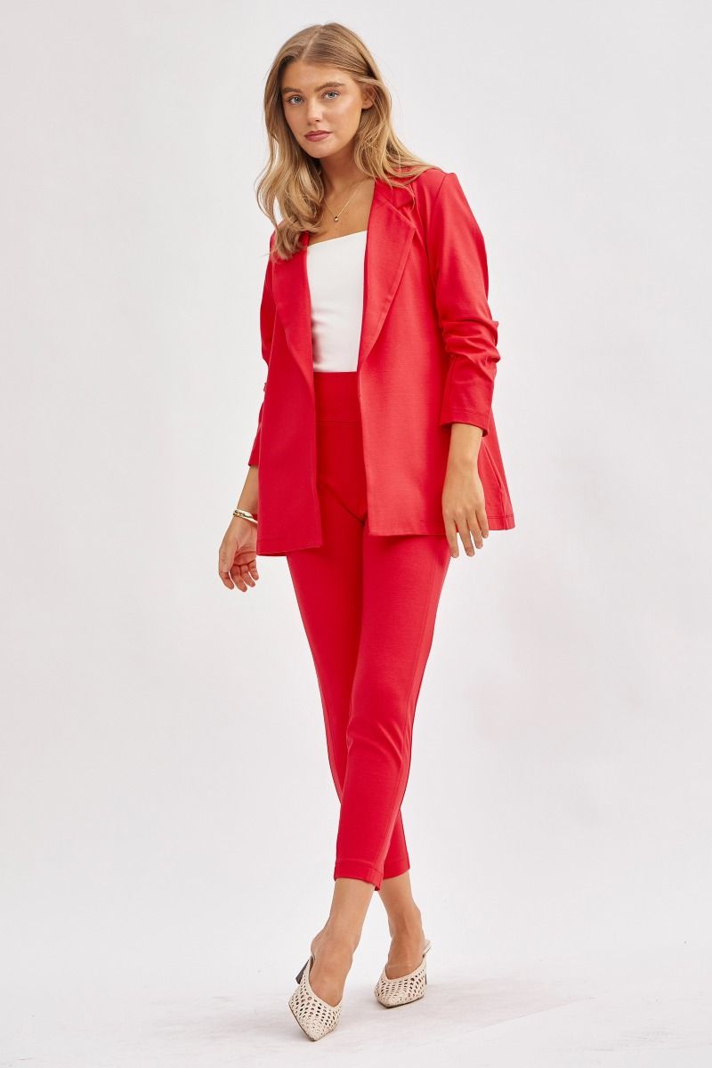 “Dear Scarlett Magic Ponte Blazer with ¾ ruched sleeves”
“Stretch blazer open front in soft double-knit”
“Tailored yet cozy blazer – Dear Scarlett Magic Blazer”