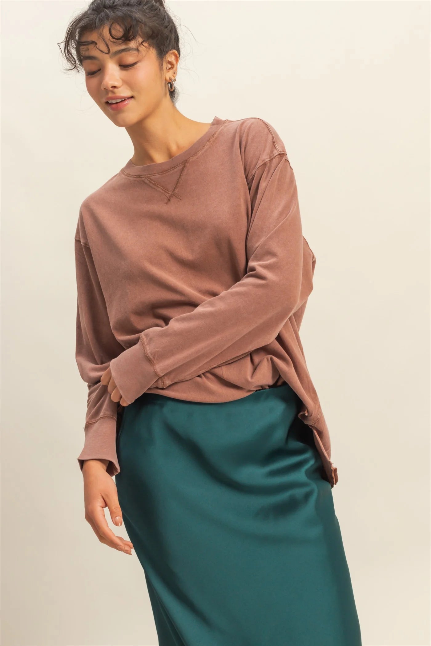 Mineral Washed Drop Shoulder Long Sleeve Tee – Relaxed Everyday Essential