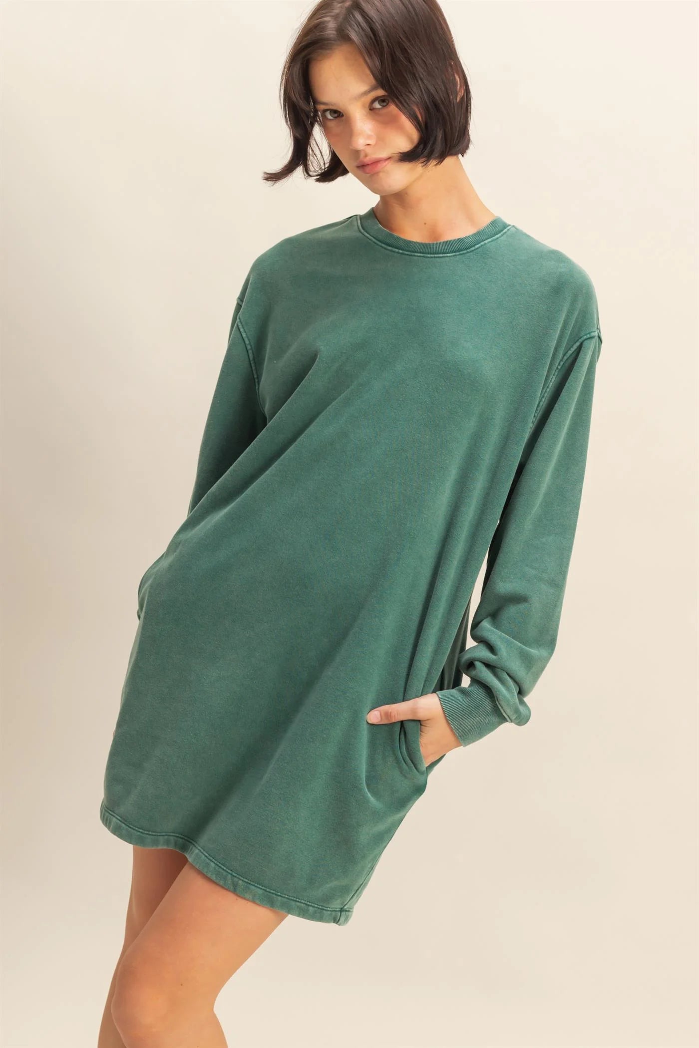 Mineral Washed Oversized Mini Sweatshirt by HYFVE – Relaxed Fit, Dropped Shoulder