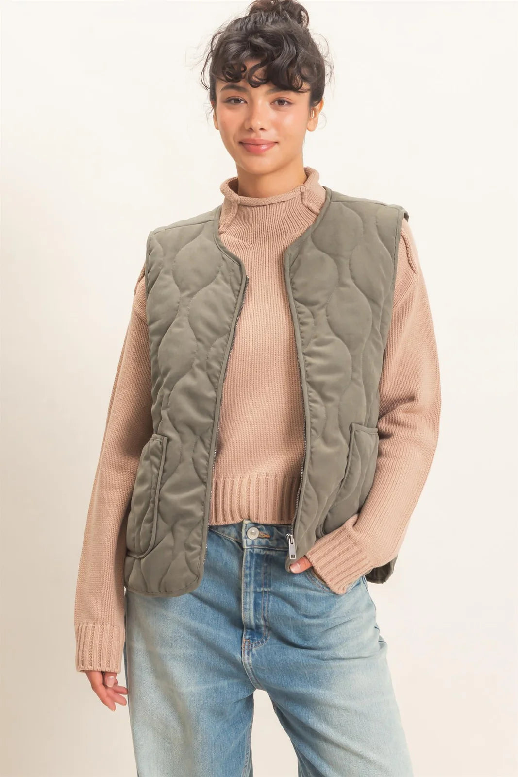 Olive Everyday Quilted Vest | HyFve / Double Zero Zip-Front Layering Vest