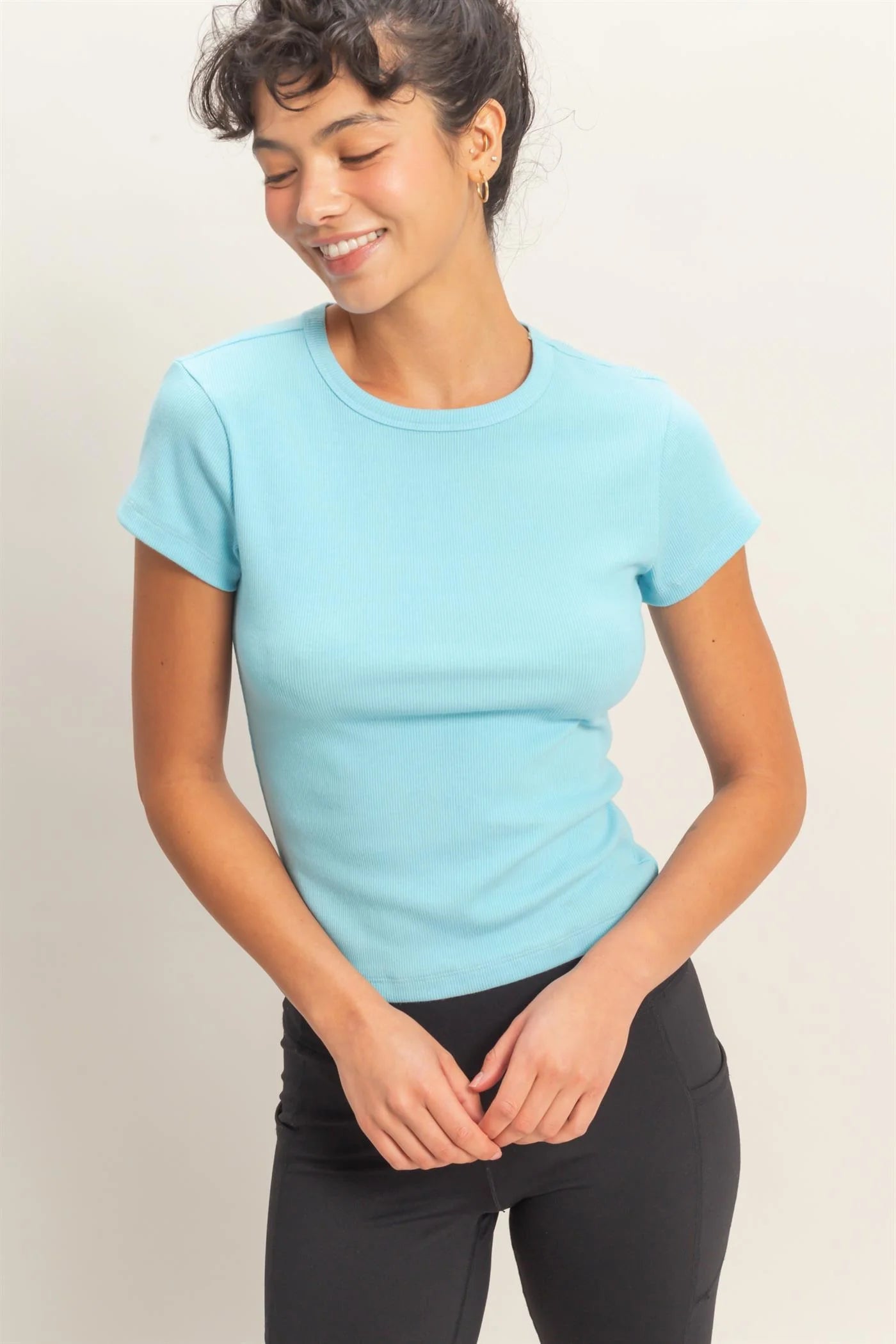 HyFVE / Double Zero Everyday Ribbed Short Sleeve Top | Fitted Cotton Crew Neck Basic Tee