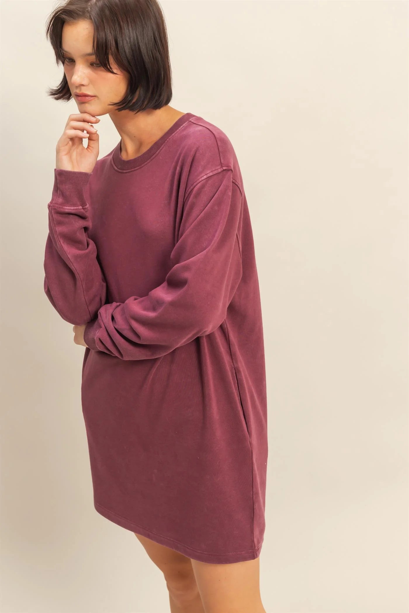 Mineral Washed Oversized Mini Sweatshirt by HYFVE – Relaxed Fit, Dropped Shoulder