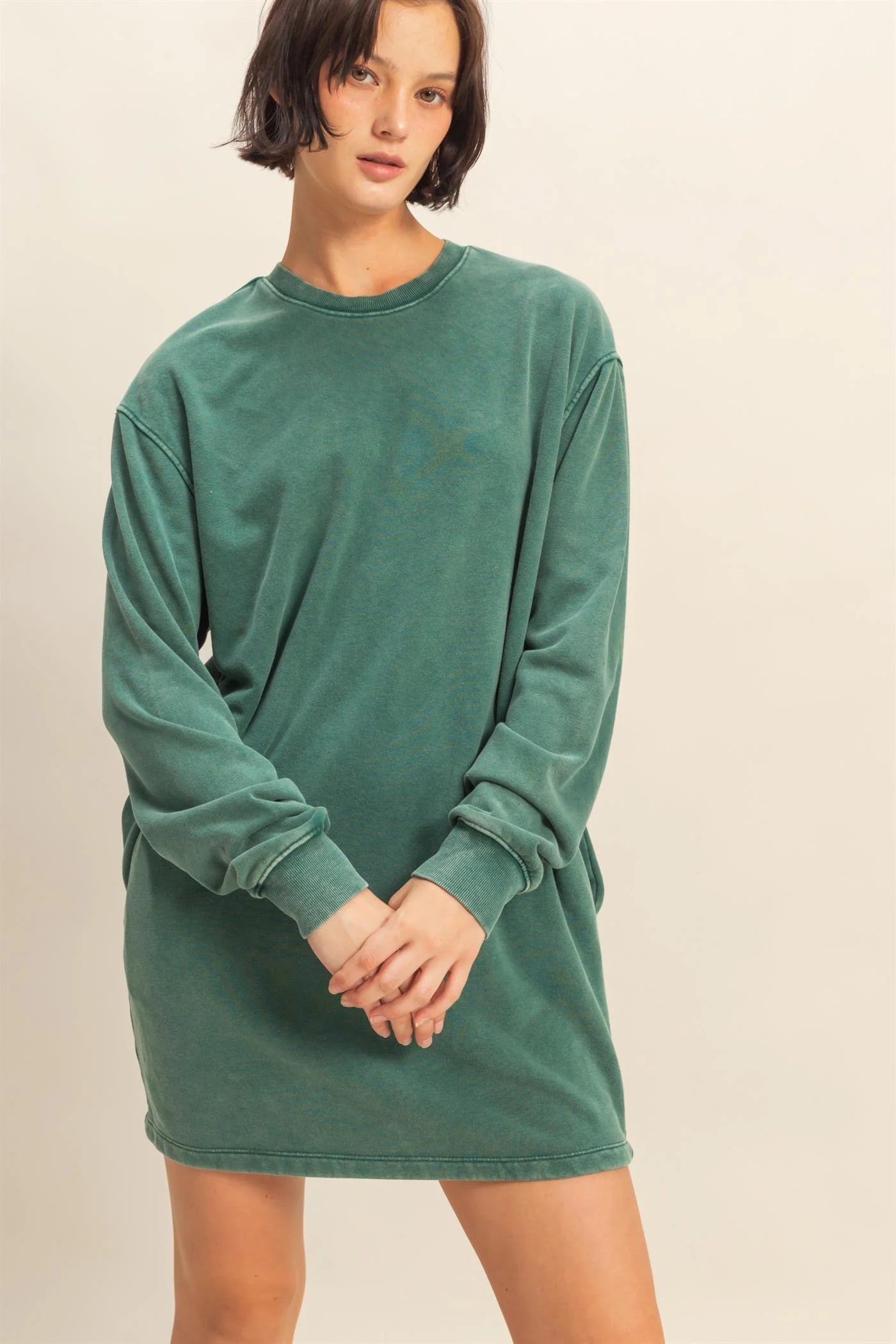 Mineral Washed Oversized Mini Sweatshirt by HYFVE – Relaxed Fit, Dropped Shoulder