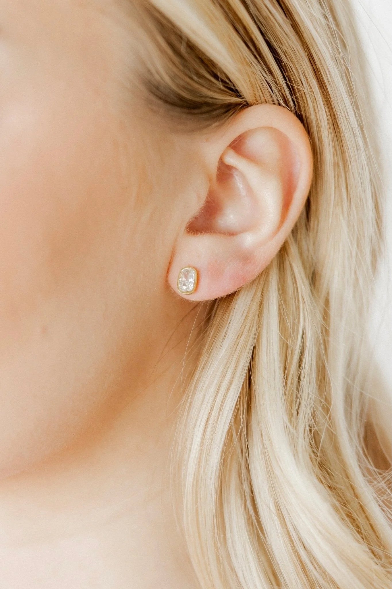 Linny Co. Kay Clear Gold Screwback Stud Earrings | 8mm x 5mm CZ Flat Back Earrings