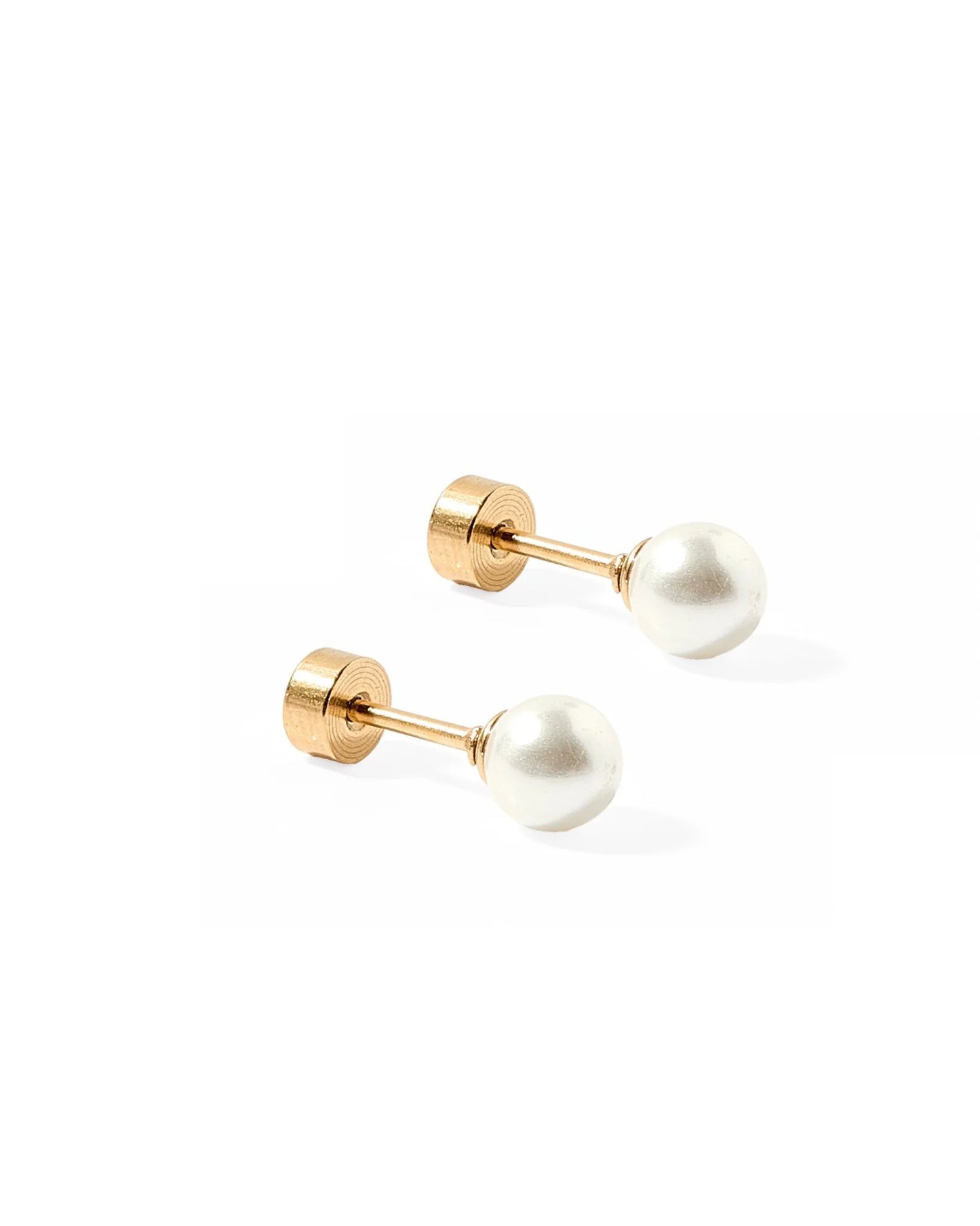 Linny Co. Payton Pearl White Screwback Stud Earrings | 5mm Hypoallergenic Flat Back Earrings