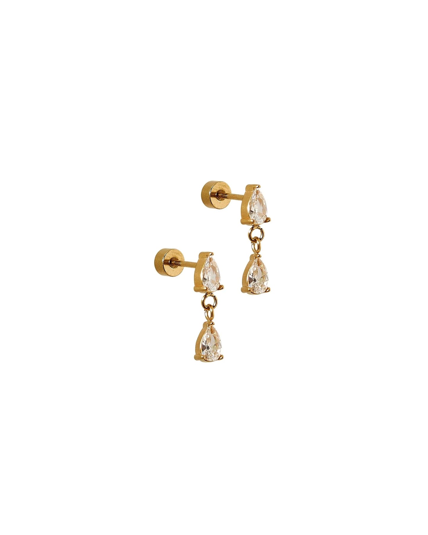 Linny Co. Vivian Screwback Stud Earrings | Gold Double Teardrop Crystal Flat Back Earrings