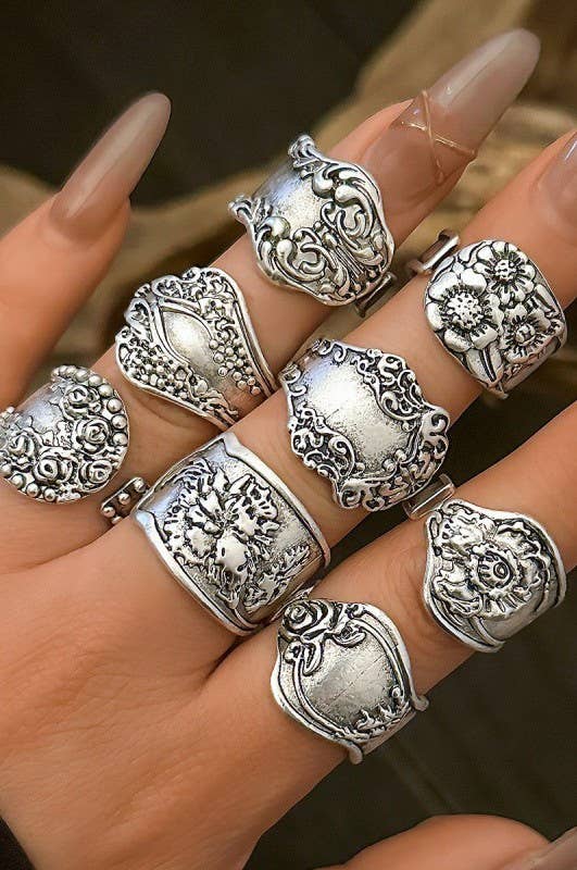 Wildflower Rebel Ring Set | Vintage Boho Silver Statement Rings