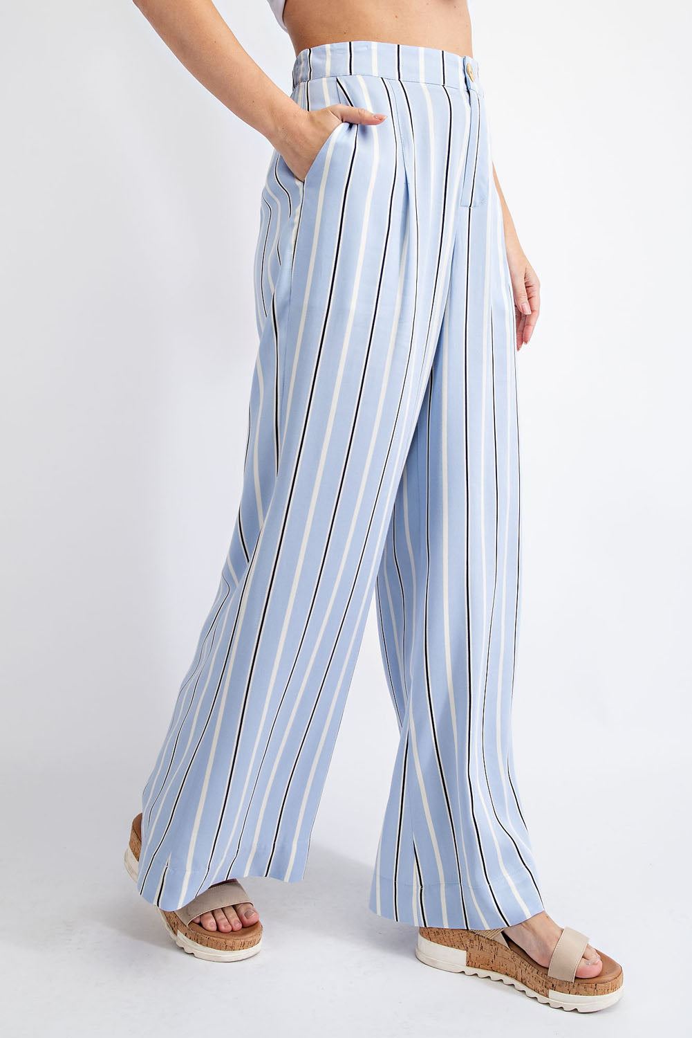 STRIPED HI WAIST WIDE LEG LONG PANTS Rae Mode.