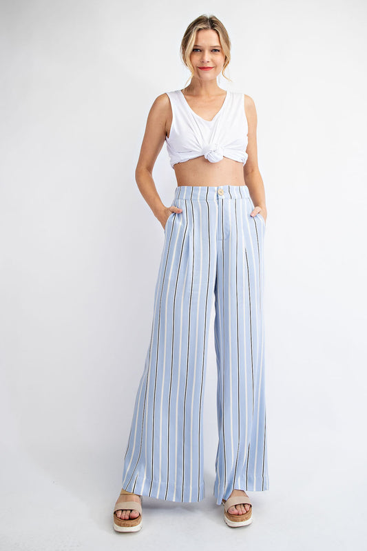 STRIPED HI WAIST WIDE LEG LONG PANTS Rae Mode.