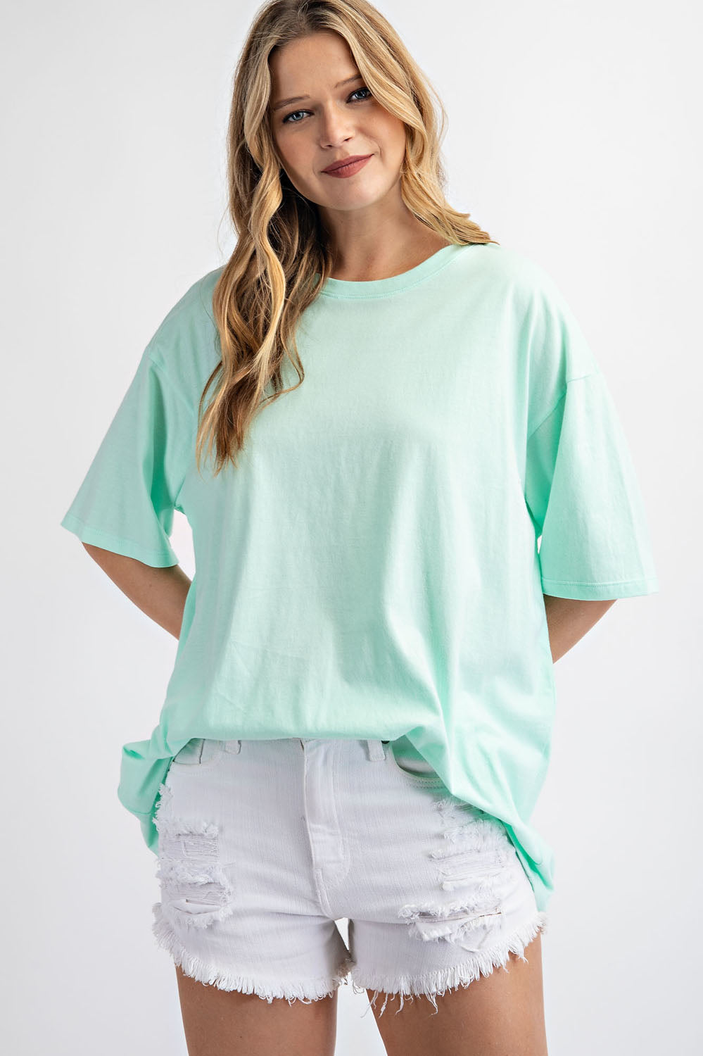 WASHED COTTON ROUND NECKLINE TOP RAE MODE