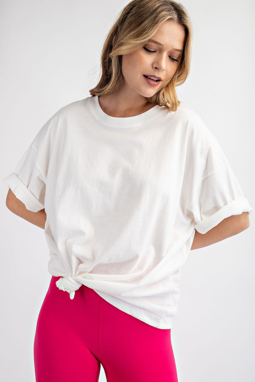 WASHED COTTON ROUND NECKLINE TOP RAE MODE