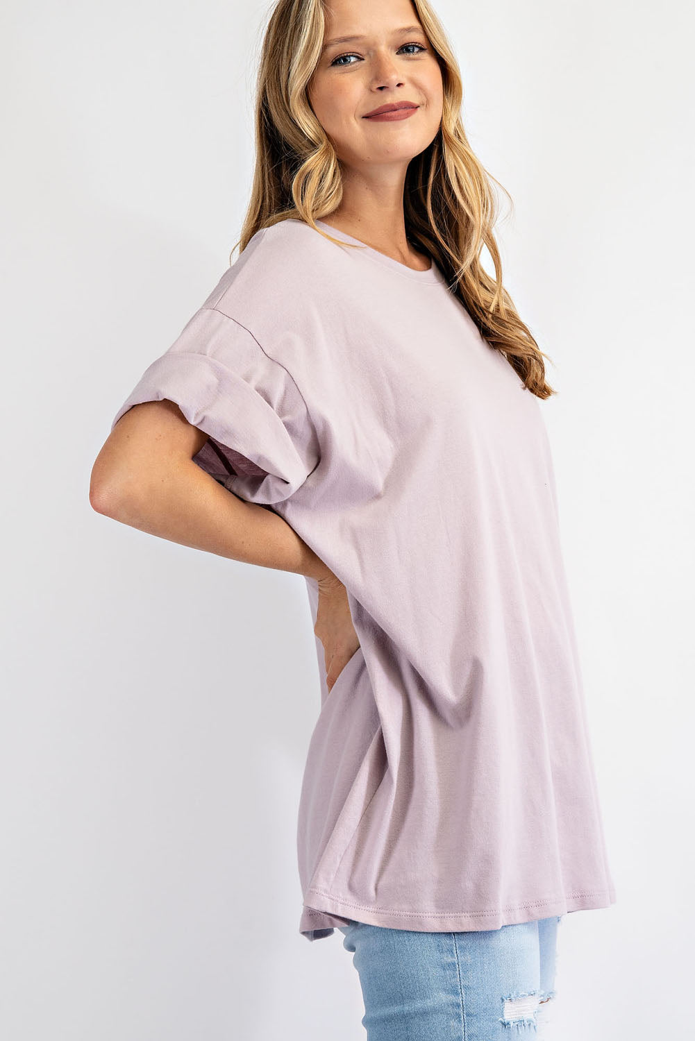 WASHED COTTON ROUND NECKLINE TOP RAE MODE