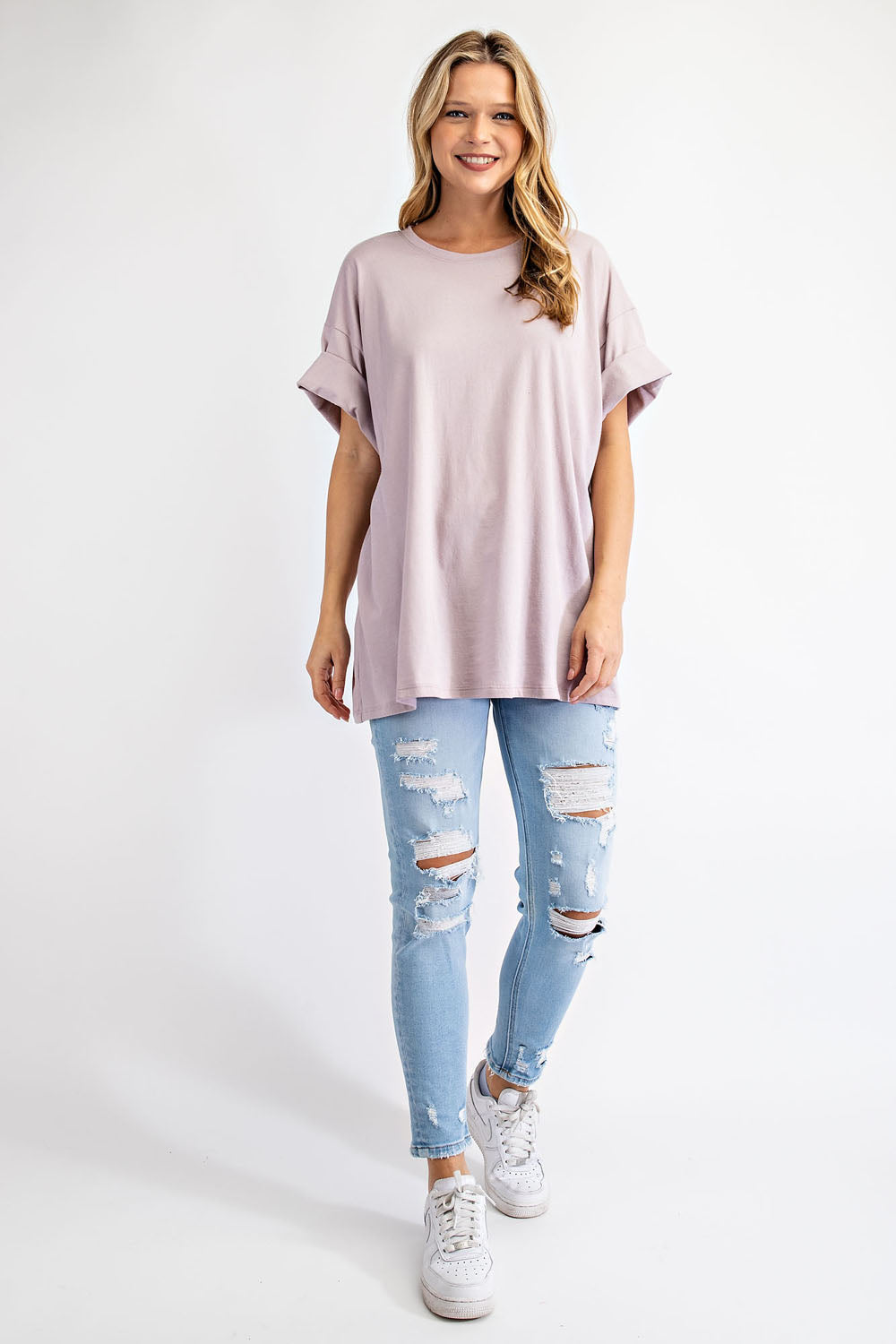 WASHED COTTON ROUND NECKLINE TOP RAE MODE