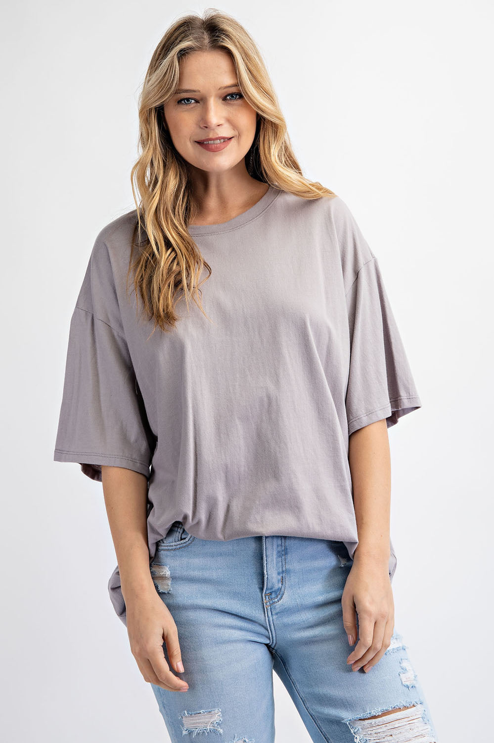 WASHED COTTON ROUND NECKLINE TOP RAE MODE