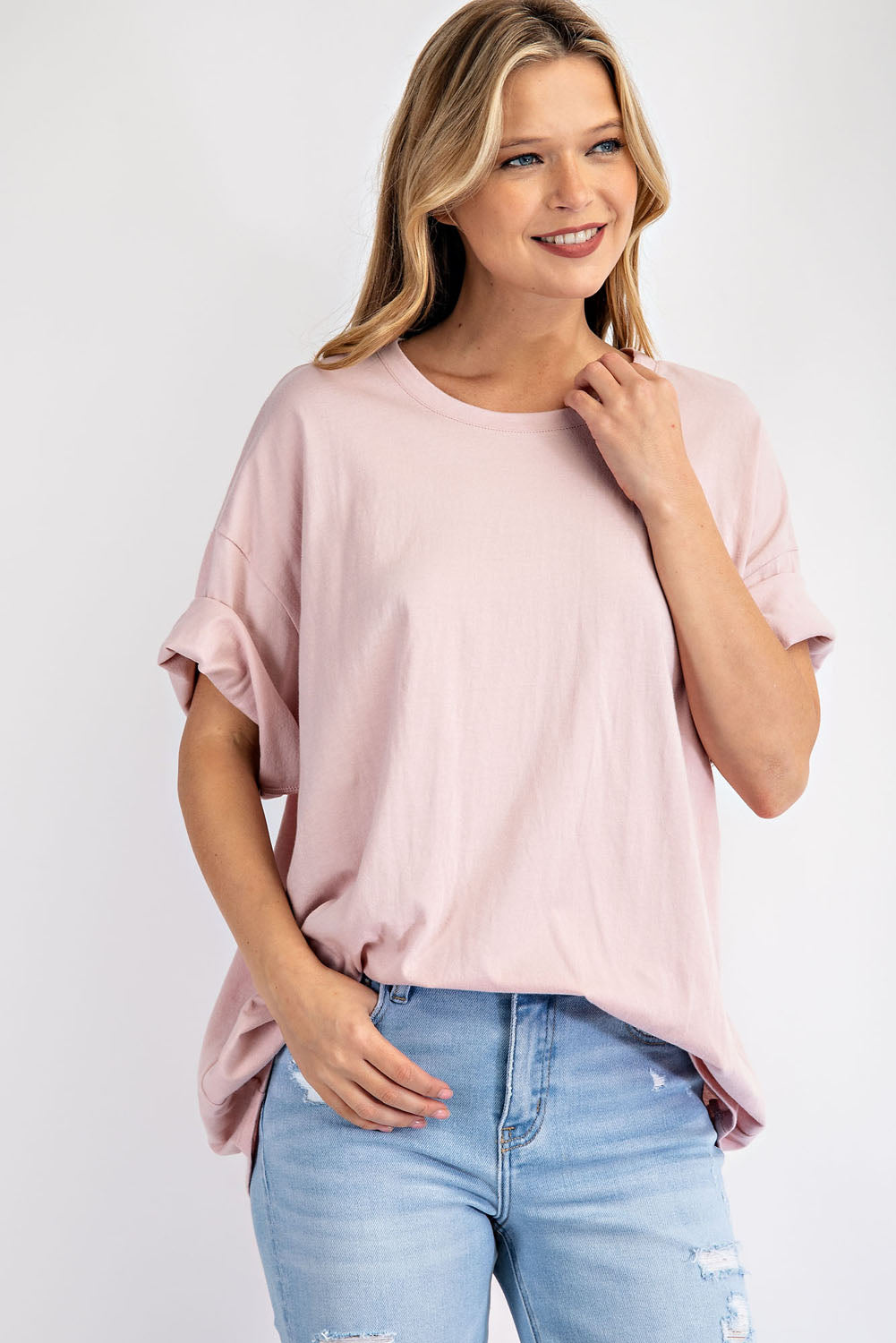 WASHED COTTON ROUND NECKLINE TOP RAE MODE