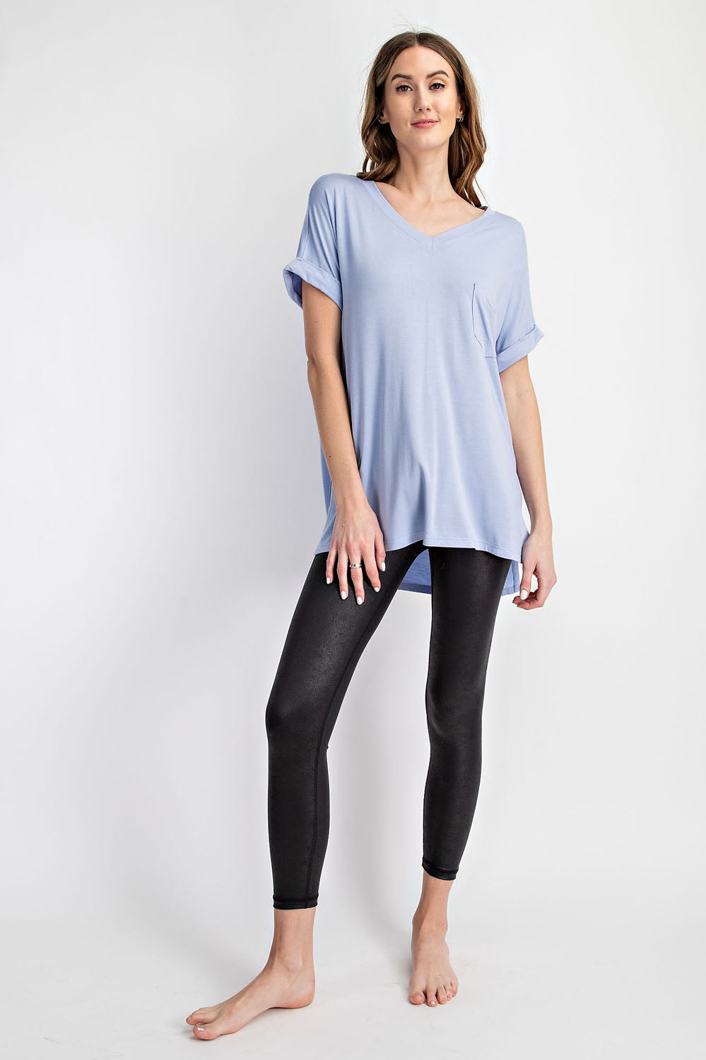 V NECK BASIC HIGH-LOW HEM TOP Rae Mode.