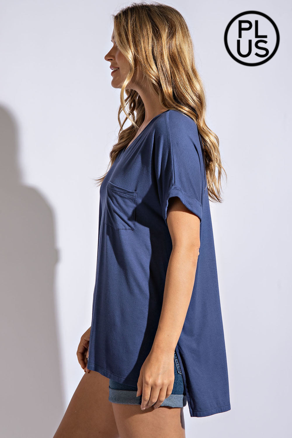 V NECK BASIC HIGH-LOW HEM TOP Rae Mode.