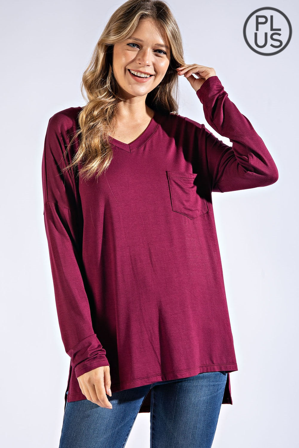 BASIC LONG SLEEVE TOP WITH POCKET by Rae Mode