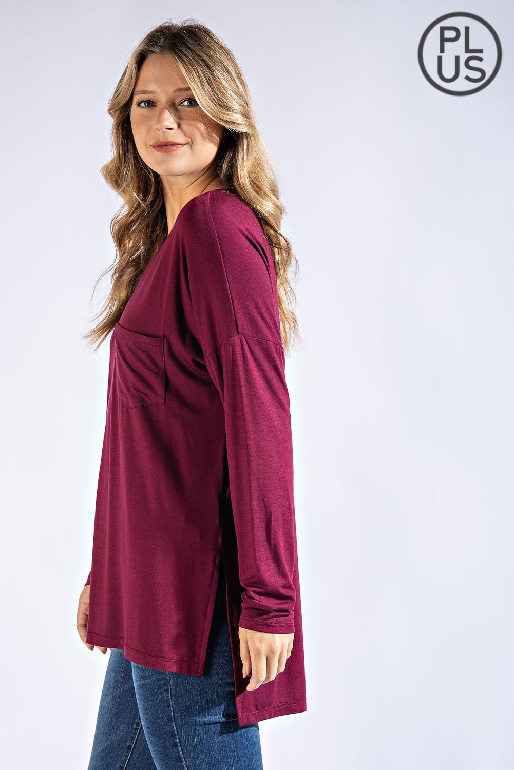 BASIC LONG SLEEVE TOP WITH POCKET by Rae Mode