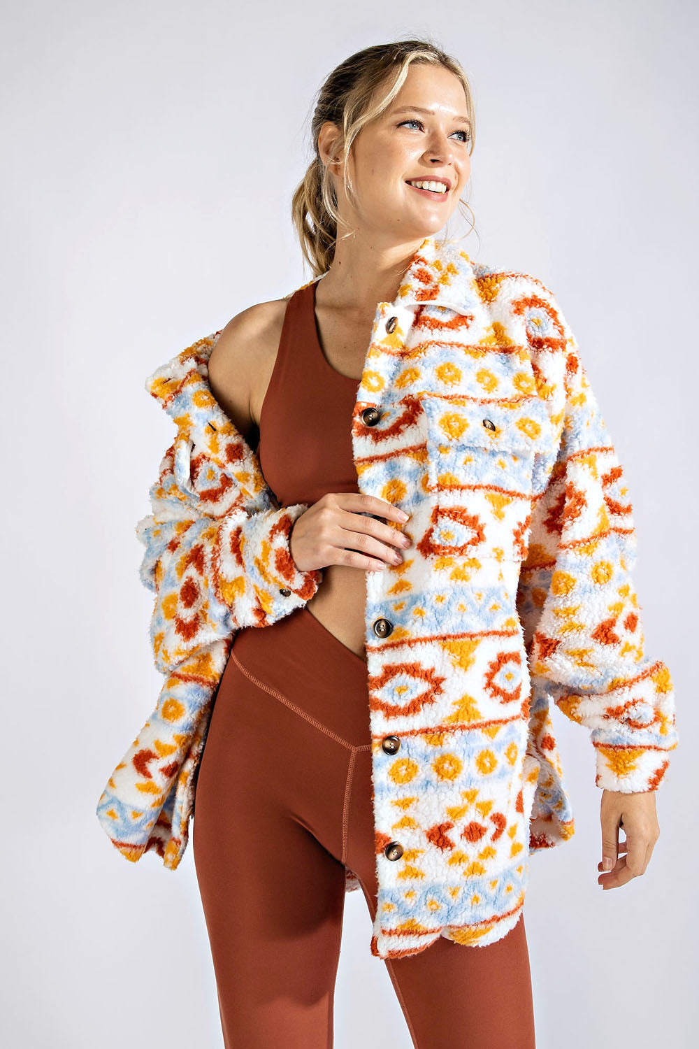 AZTEC SHERPA PRINT JACKET RAE MODE