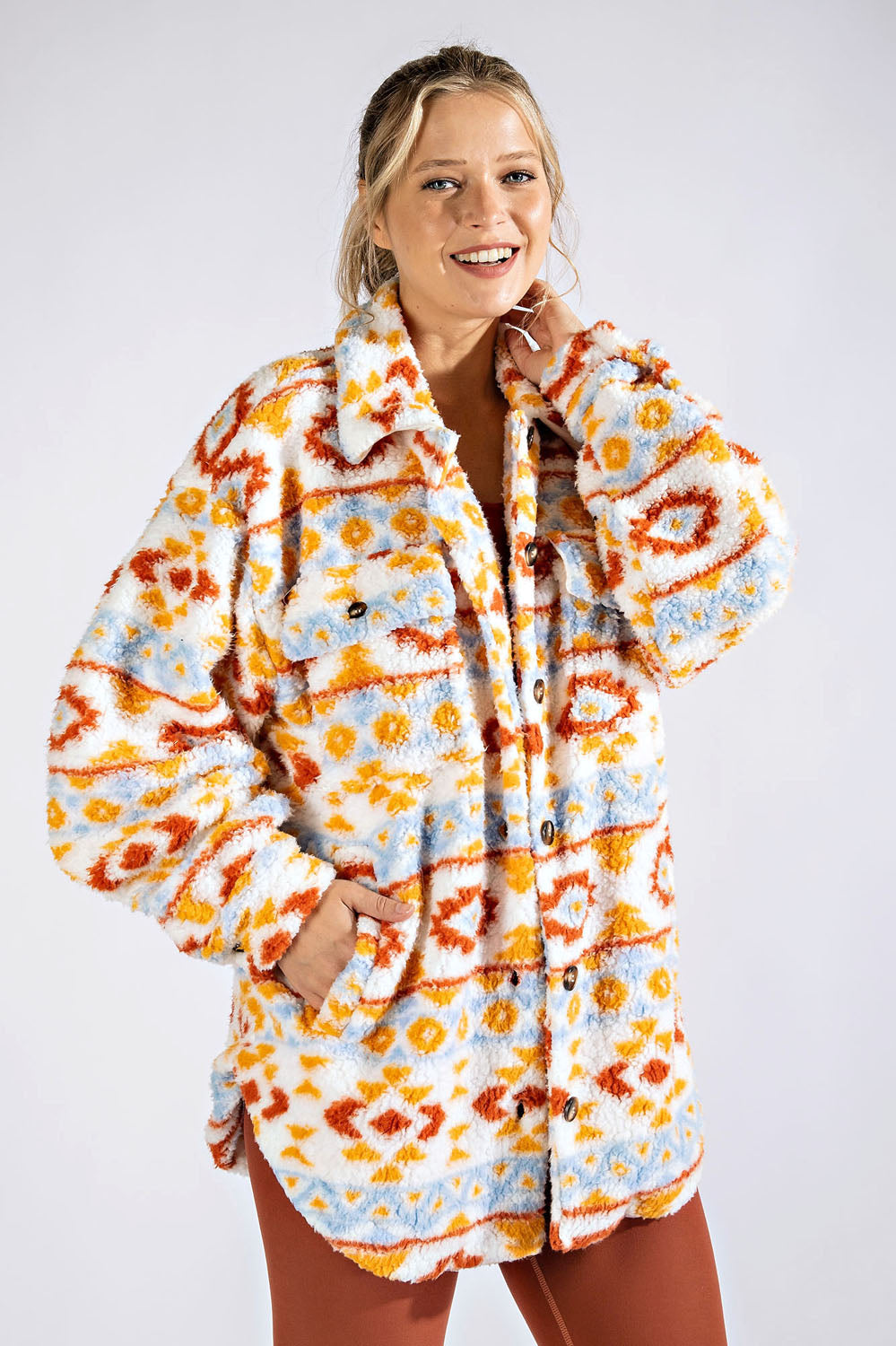 AZTEC SHERPA PRINT JACKET RAE MODE