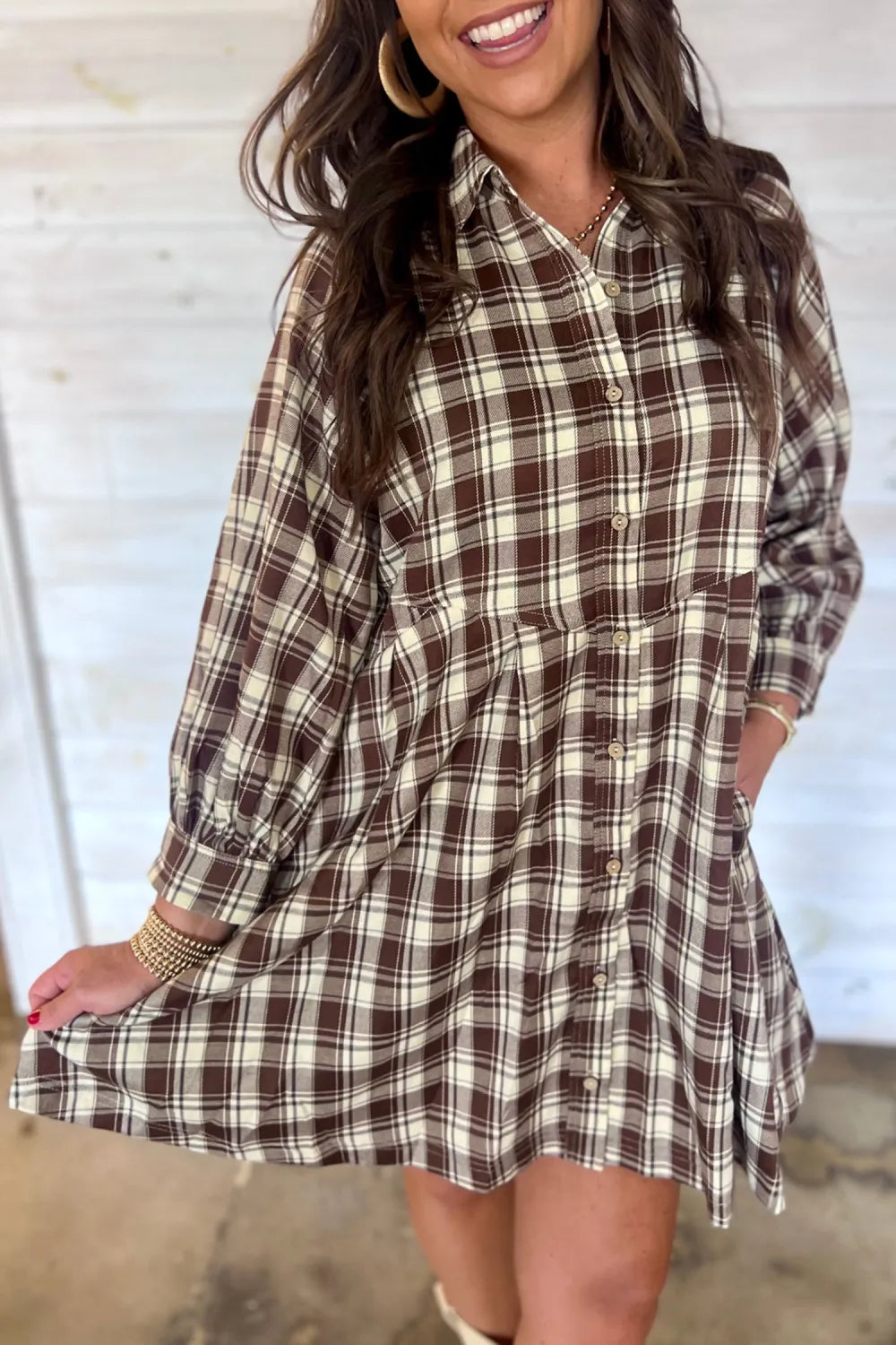 ~PREORDER~ Mocha Morning Plaid Button Front Dress ~PREORDER~