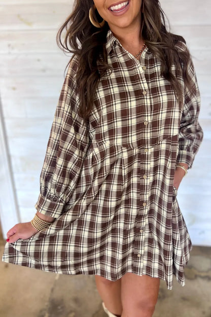~PREORDER~ Mocha Morning Plaid Button Front Dress ~PREORDER~