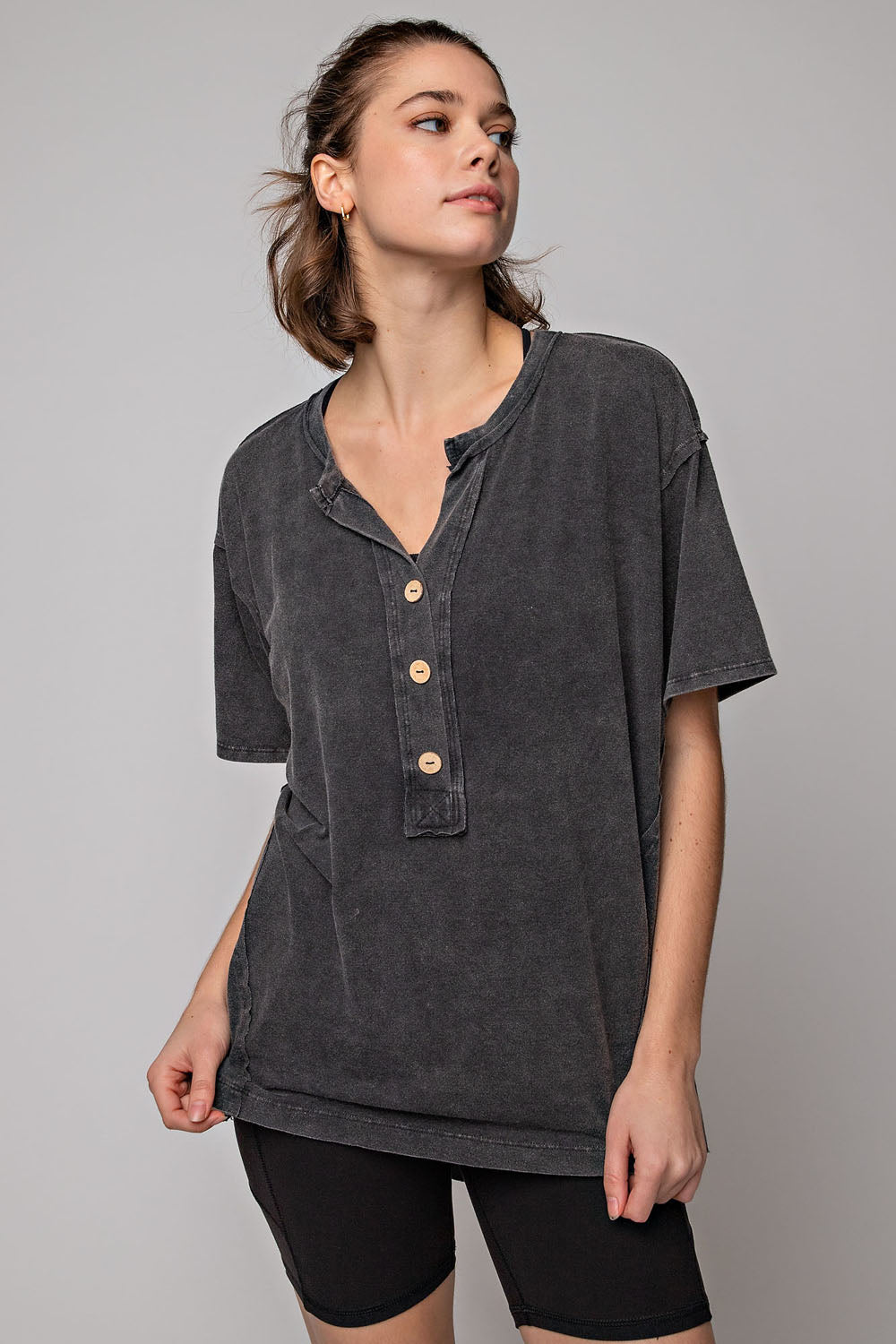 Relaxed fit mineral wash long sleeve top by Rae Mode