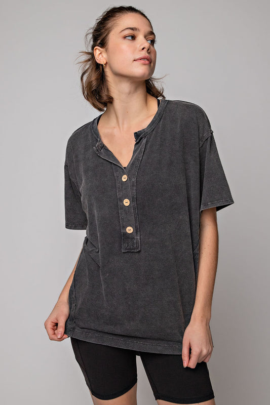 Relaxed fit mineral wash long sleeve top by Rae Mode