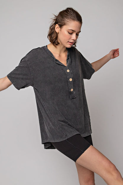 Relaxed fit mineral wash long sleeve top by Rae Mode