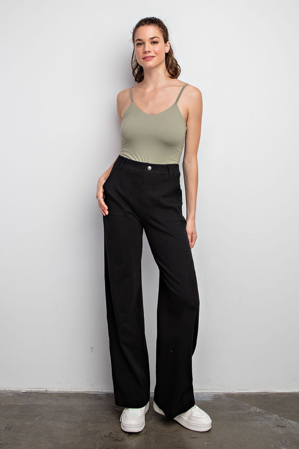 COTTON STRETCH TWILL WIDE PANTS RAE MODE