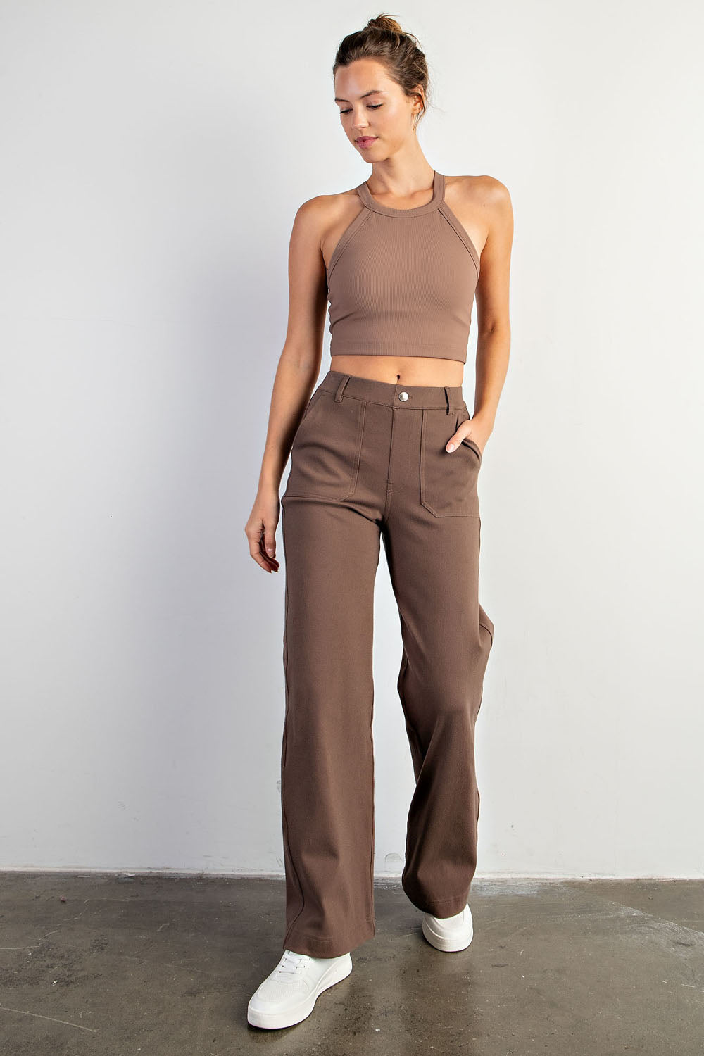 COTTON STRETCH TWILL WIDE PANTS RAE MODE