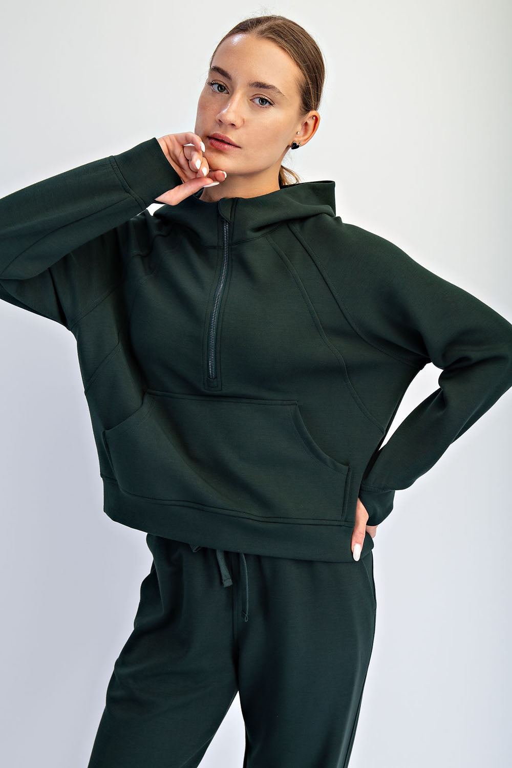 Evergreen Scuba Quarter Zip Hoodie | Modal Scuba Cropped Jacket