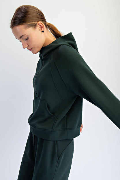 Evergreen Scuba Quarter Zip Hoodie | Modal Scuba Cropped Jacket