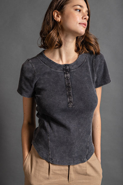 The Everyday Edge Mineral Wash Henley Top