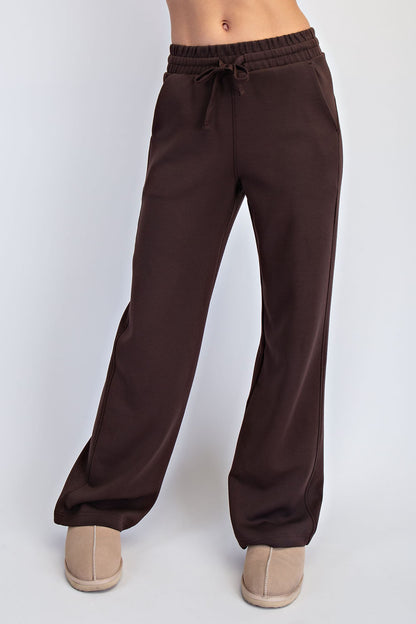 Espresso Modal Scuba Straight Pants | High-Rise Lounge Trouser Pants