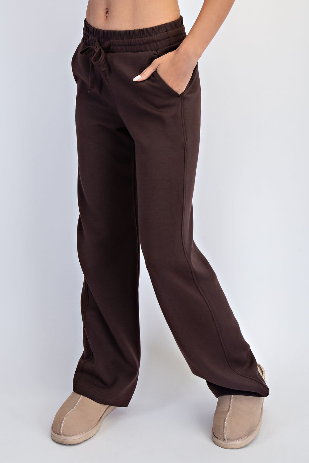 Espresso Modal Scuba Straight Pants | High-Rise Lounge Trouser Pants