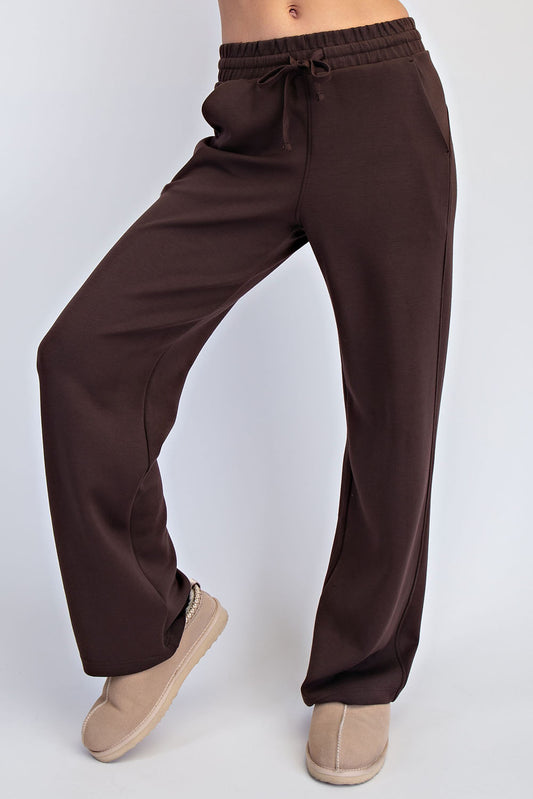 Espresso Modal Scuba Straight Pants | High-Rise Lounge Trouser Pants