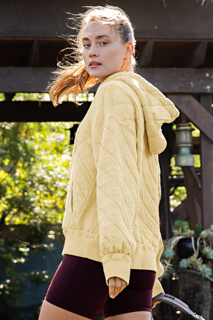 MINERAL WASHED QUILT QUARTER ZIP HOODIE